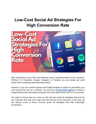 Low-Cost Social Ad Strategies For High Conversion Rate
