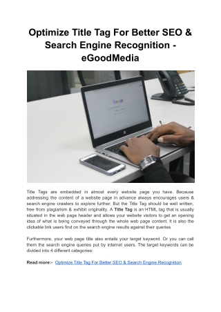 Optimize Title Tag For Better SEO & Search Engine Recognition - eGoodMedia