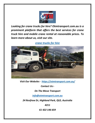 Crane Trucks for Hire | Otmtransport.com.au