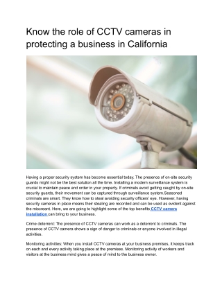 Know the role of CCTV cameras in protecting a business in California