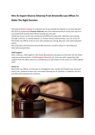 Hire An Expert Divorce Attorney From Breneville Law Offices To Make The Right Decision