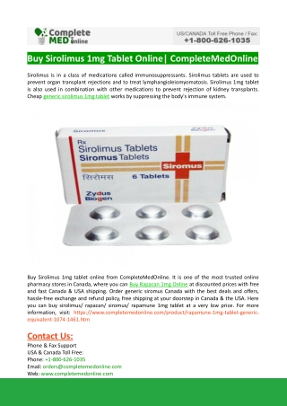 Buy Sirolimus 1mg Tablet Online