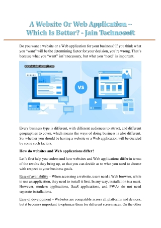 A Website Or Web Application – Which Is Better? - Jain Technosoft