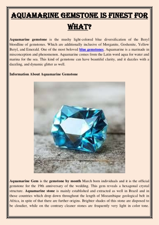 Aquamarine Gemstone Is Finest For What