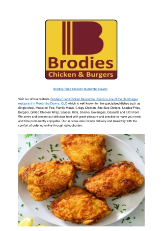 5% Off - Brodies Fried Chicken & Burgers Menu Murrumba Downs,QLD