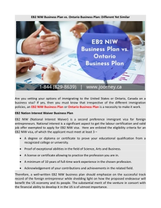 EB2 NIW Business Plan vs. Ontario Business Plan Different Yet Similar