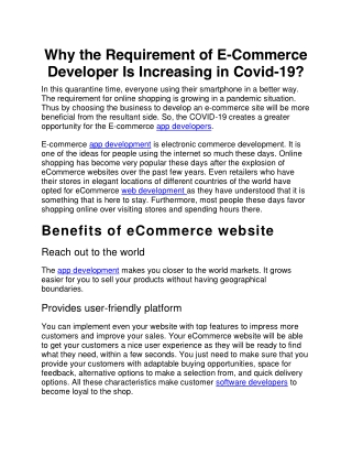 Why the Requirement of E-Commerce Developer Is Increasing in Covid-19