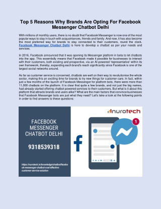 Top 5 Reasons Why Brands Are Opting For Facebook Messenger Chatbot Delhi