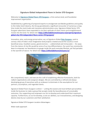 Signature Global Independent Floors in Sector 37D Gurgaon