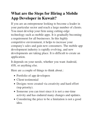 What are the Steps for Hiring a Mobile App Developer in Kuwait