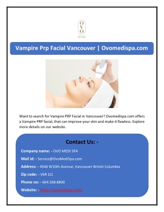 Vampire Prp Facial Vancouver | Ovomedispa.com