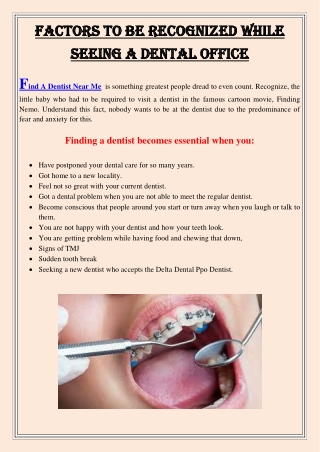 Factors to be Recognized While Seeing a Dental Office