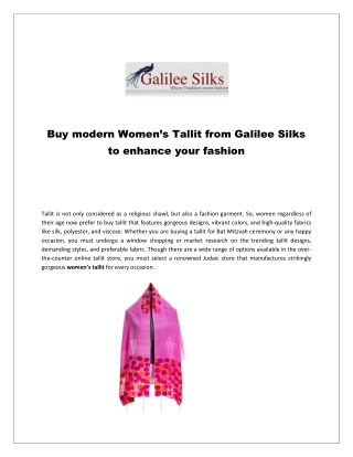 Buy modern Women’s Tallit from Galilee Silks to enhance your fashion