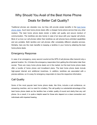 Why Should You Avail of the Best Home Phone Deals for Better Call Quality