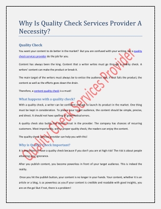 Why Is Quality Check Services Provider A Necessity?