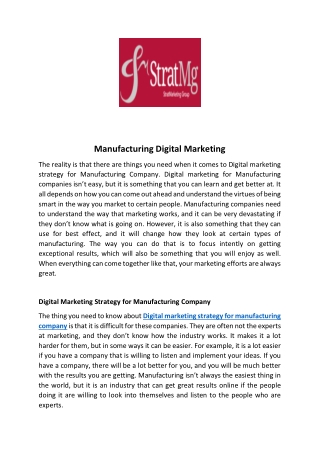 Manufacturing Digital Marketing