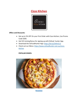 5% OFF - Cizzo kitchen Menu - Pizza restaurant Hindmarsh, SA