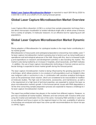 Laser Capture Microdissection Markets is expected to reach