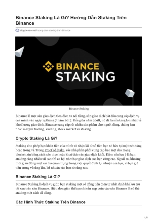 Binance Staking Là Gì? Hướng Dẫn Staking Trên Binance