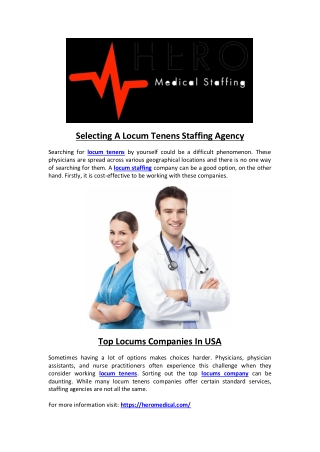 Selecting A Locum Tenens Staffing Agency