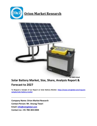 Solar Battery Market Trends, Size, Competitive Analysis and Forecast 2021-2027