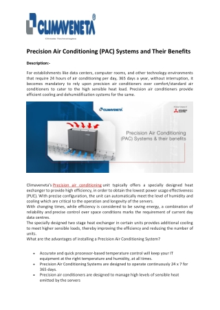 Precision Air Conditioning (PAC) Systems and Their Benefits