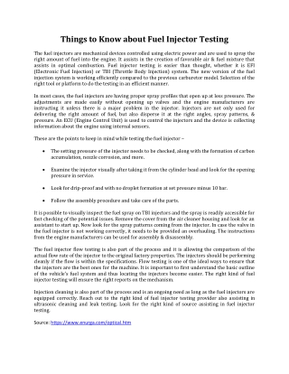 Things to Know about Fuel Injector Testing
