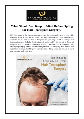 What Should You Keep in Mind Before Opting for Hair Transplant Surgery?