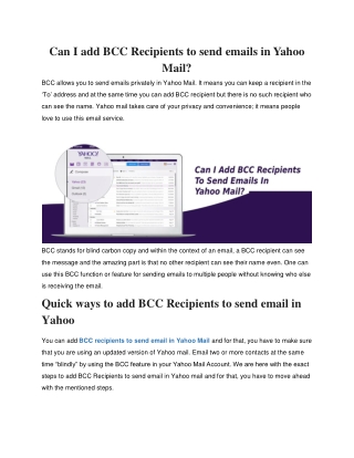 Can I add BCC Recipients to send emails in Yahoo Mail?