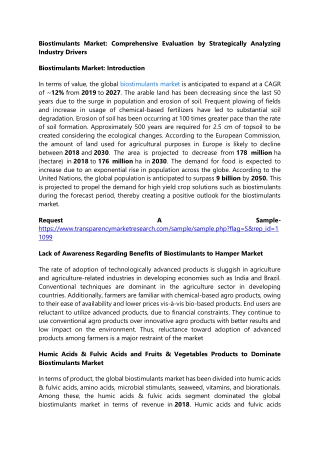 Biostimulants Market: Comprehensive Evaluation by Strategically Analyzing Indust