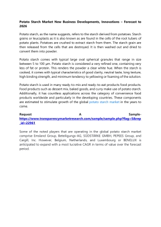 Potato Starch Market New Business Developments, Innovations – Forecast to 2026