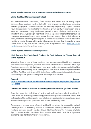 White Rye Flour Market size in terms of volume and value 2020-2030