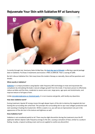 Rejuvenate Your Skin with Sublative RF at Sanctuary Salon and Med Spa