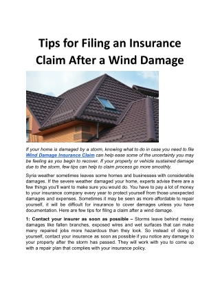 Tips for Filing an Insurance Claim After a Wind Damage