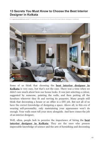 13 Secrets You Must Know to Choose the Best Interior Designer in Kolkata