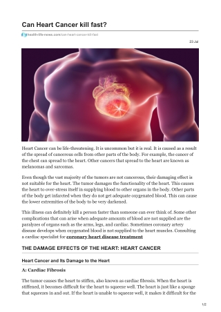 Can Heart Cancer kill fast?