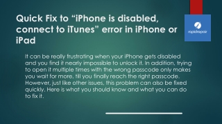 Quick Fix to “iPhone is disabled connect to iTunes” error in iPhone or iPad