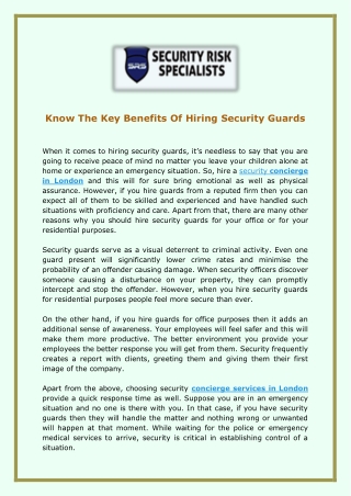 Know The Key Benefits Of Hiring Security Guards