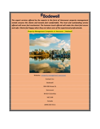 Property Management Companies in Vancouver  Bodewell