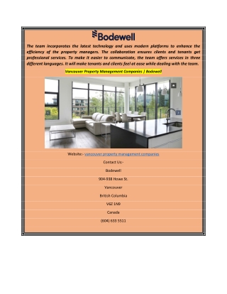 Vancouver Property Management Companies  Bodewell