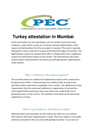 Turkey attestation in Mumbai
