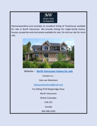North Vancouver Homes for Sale | Stanvanwoerkens.com