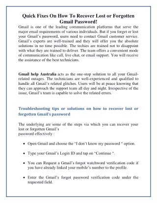 Quick Fixes On How To Recover Lost or Forgotten Gmail Password!