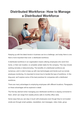 Distributed Workforce- How to Manage a Distributed Workforce