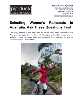 Selecting Women’s Raincoats in Australia Ask These Questions First