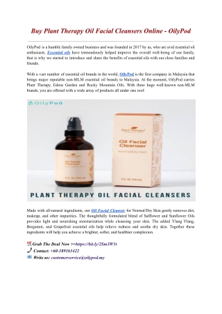 Buy Plant Therapy Oil Facial Cleansers Online - OilyPod