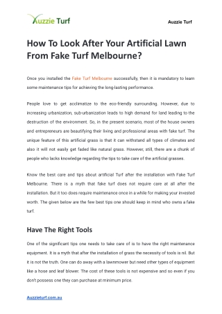 How To Look After Your Artificial Lawn From Fake Turf Melbourne_