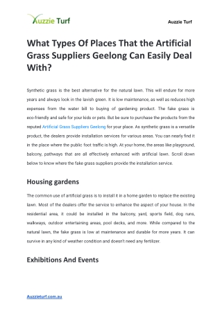 What Types Of Places That the Artificial Grass Suppliers Geelong Can Easily Deal With_