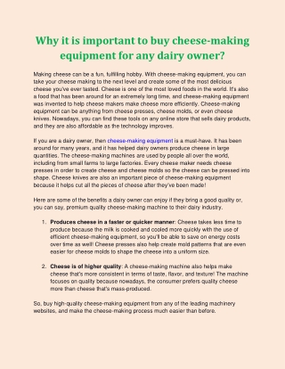 Why it is important to buy cheese-making equipment for any dairy owner