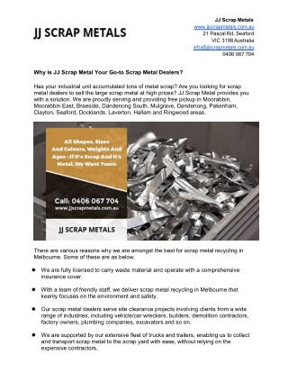 Why is JJ Scrap Metal Your Go-to Scrap Metal Dealers?